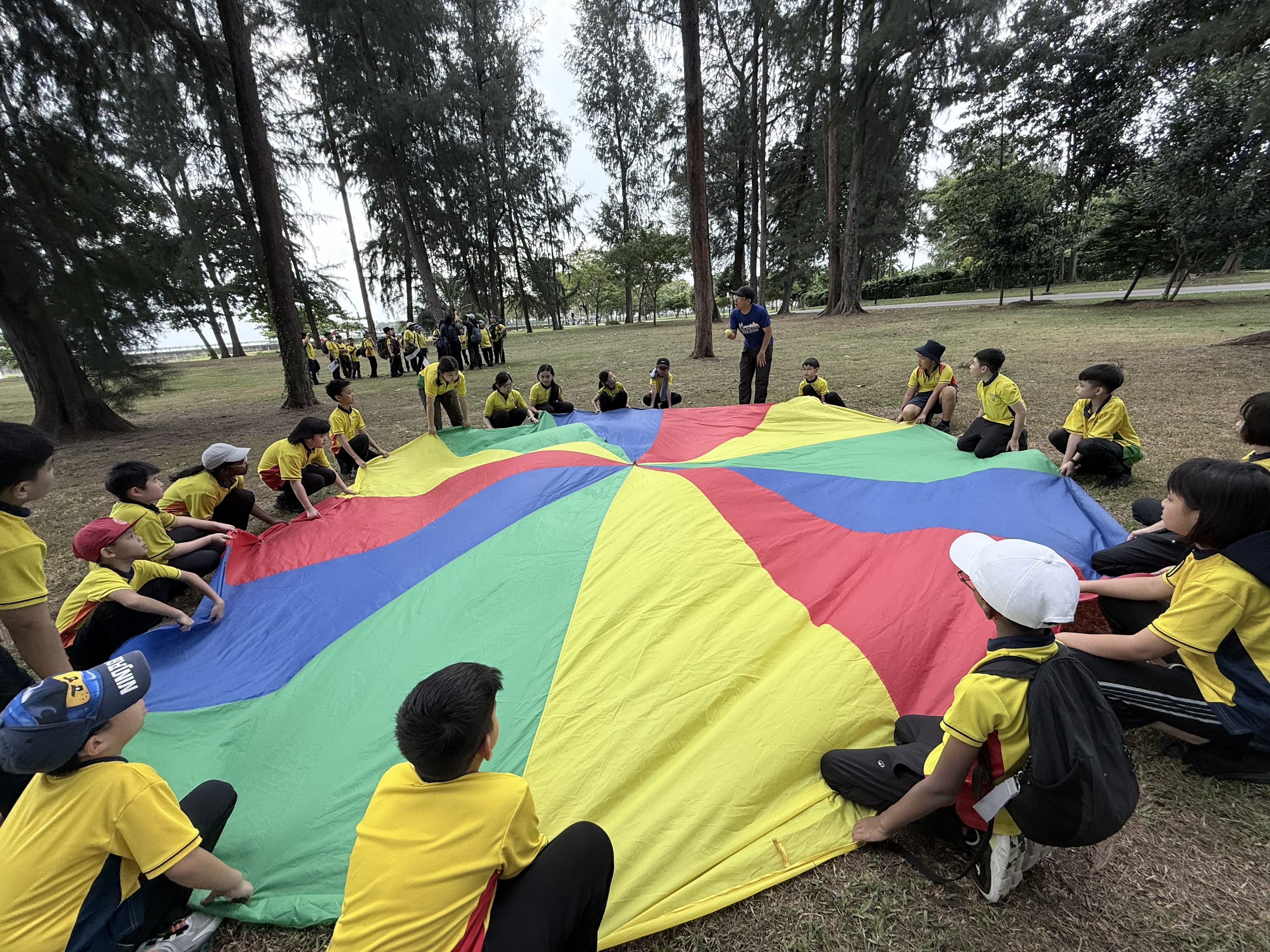 Students enjoying a team bonding activity at the park